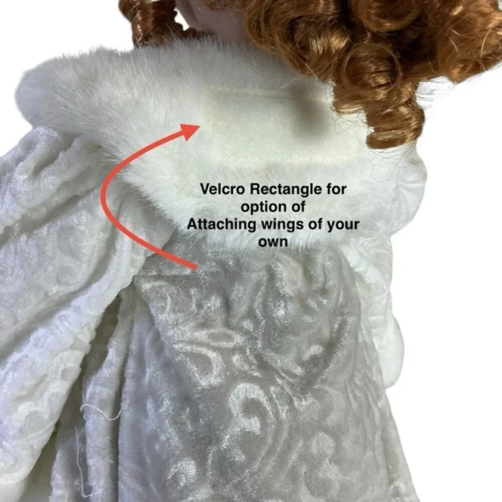 Porcelain Angel Doll Vintage Christmas 05 Red Auburn Hair w/Stand White Gold 19”